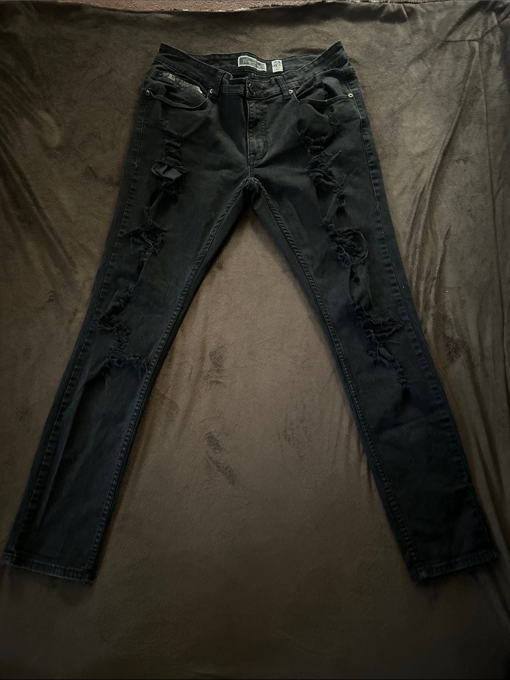 INC International Concepts Black Distressed Skinny Jeans